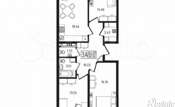 3-комн квартира улица К.А. Васильева, 1 к6,  д. 1 к6