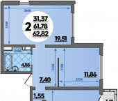 2-комн, 62 кв м, этаж 6/12 улица Михайлова, 15
