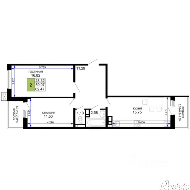 2-комн квартира в новом доме ул Степная, 257,  д. 257