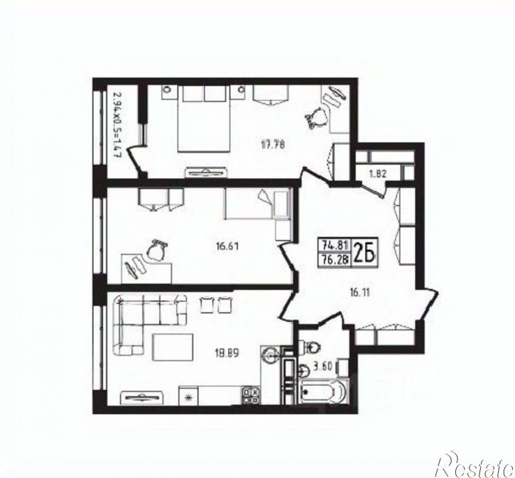 2-комн квартира в новом доме улица К.А. Васильева, 1 к2,  д. 1 к2