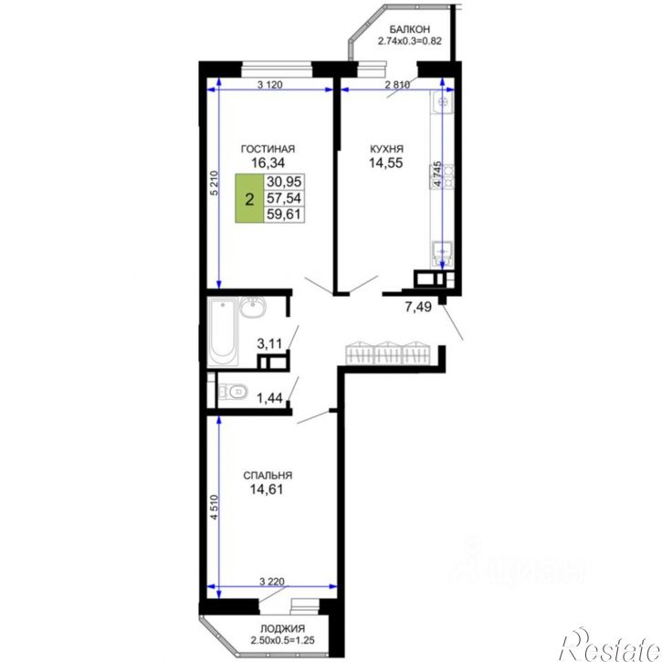 2-комн квартира в новом доме ул Степная, 257,  д. 257