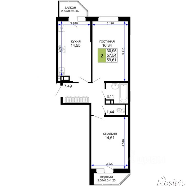 2-комн квартира в новом доме ул Степная, 257,  д. 257