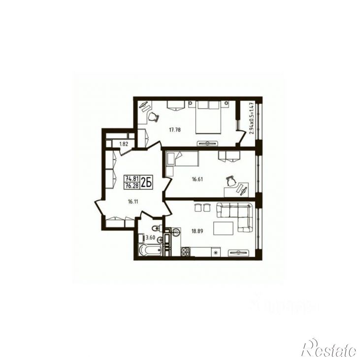 2-комн квартира в новом доме Степная улица