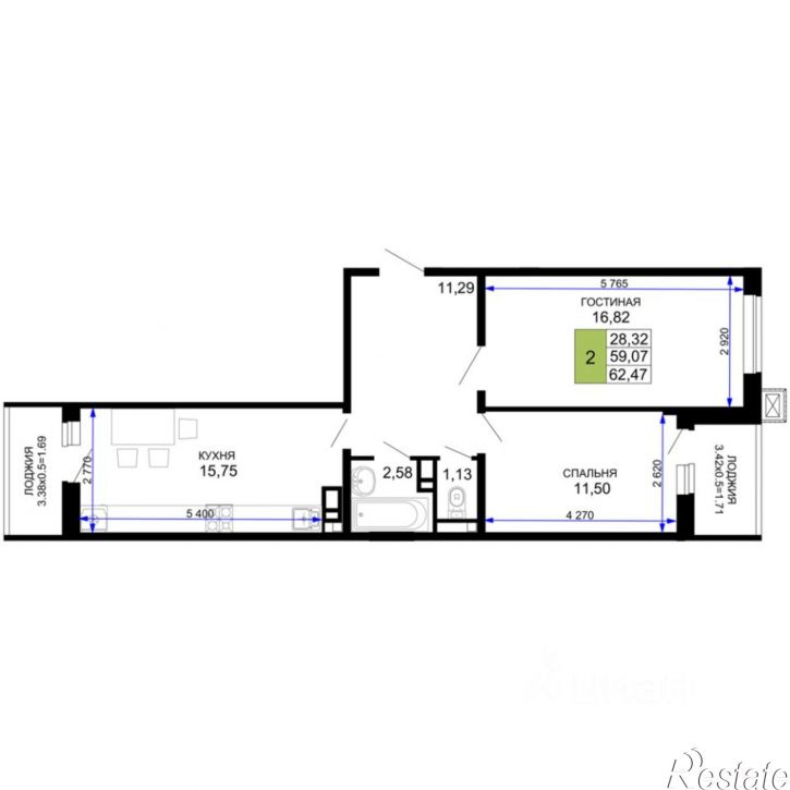 2-комн квартира в новом доме ул Степная, 257,  д. 257