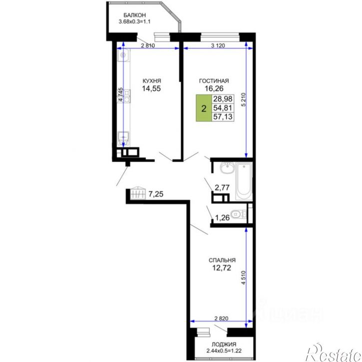2-комн квартира в новом доме ул Степная, 257,  д. 257