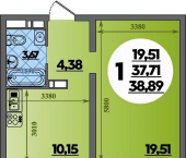 1-комн, 38 кв м, этаж 9/9 Шоссейная улица, 4