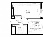 1-комн, 35 кв м, этаж 3/16 Республика Адыгея (Адыгея)