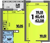 1-комн, 42 кв м, этаж 5/12 ул Олега Цокова, 3