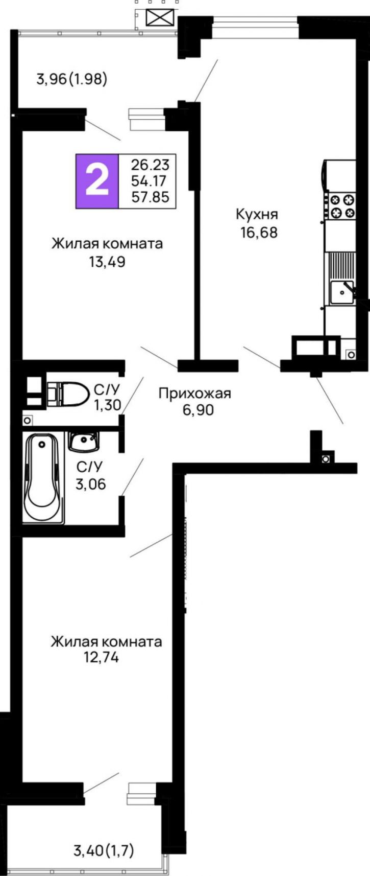 2-комн квартира в новом доме Авиационный переулок, д.1