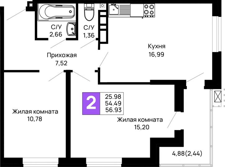 2-комн квартира в новом доме Авиационный переулок, д.1