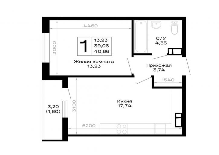 1-комн квартира в новом доме обход Майкопа, д.к5.1
