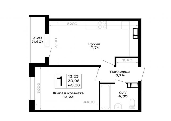 1-комн квартира в новом доме обход Майкопа, д.к5.1
