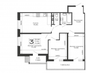 3-комн, 74.96 кв м, этаж 3/16 Авиационный переулок, д.1