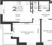 2-комн, 57.09 кв м, этаж 10/16 Авиационный переулок, д.1