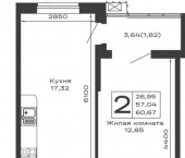 2-комн, 60.67 кв м, этаж 2/16 Авиационный переулок, д.1