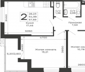 2-комн, 57.59 кв м, этаж 2/16 Авиационный переулок, д.1