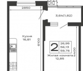 2-комн, 59.76 кв м, этаж 3/16 Авиационный переулок, д.1