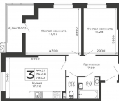 3-комн, 79.03 кв м, этаж 2/16 Авиационный переулок, д.1
