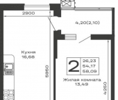 2-комн, 58.09 кв м, этаж 11/16 Авиационный переулок, д.1