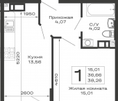 1-комн, 38.26 кв м, этаж 14/16 Авиационный переулок, д.1
