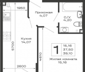 1-комн, 39.1 кв м, этаж 2/16 Авиационный переулок, д.1