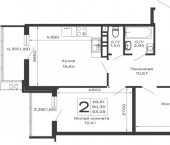 2-комн, 63.28 кв м, этаж 10/16 Авиационный переулок, д.1