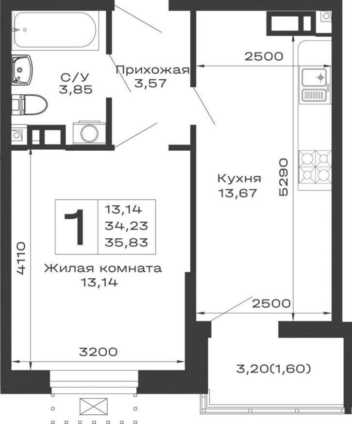 1-комн квартира в новом доме Авиационный переулок, д.1