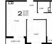 2-комн, 56 кв м, этаж 14/16 Республика Адыгея (Адыгея), ЖК Горные Высоты