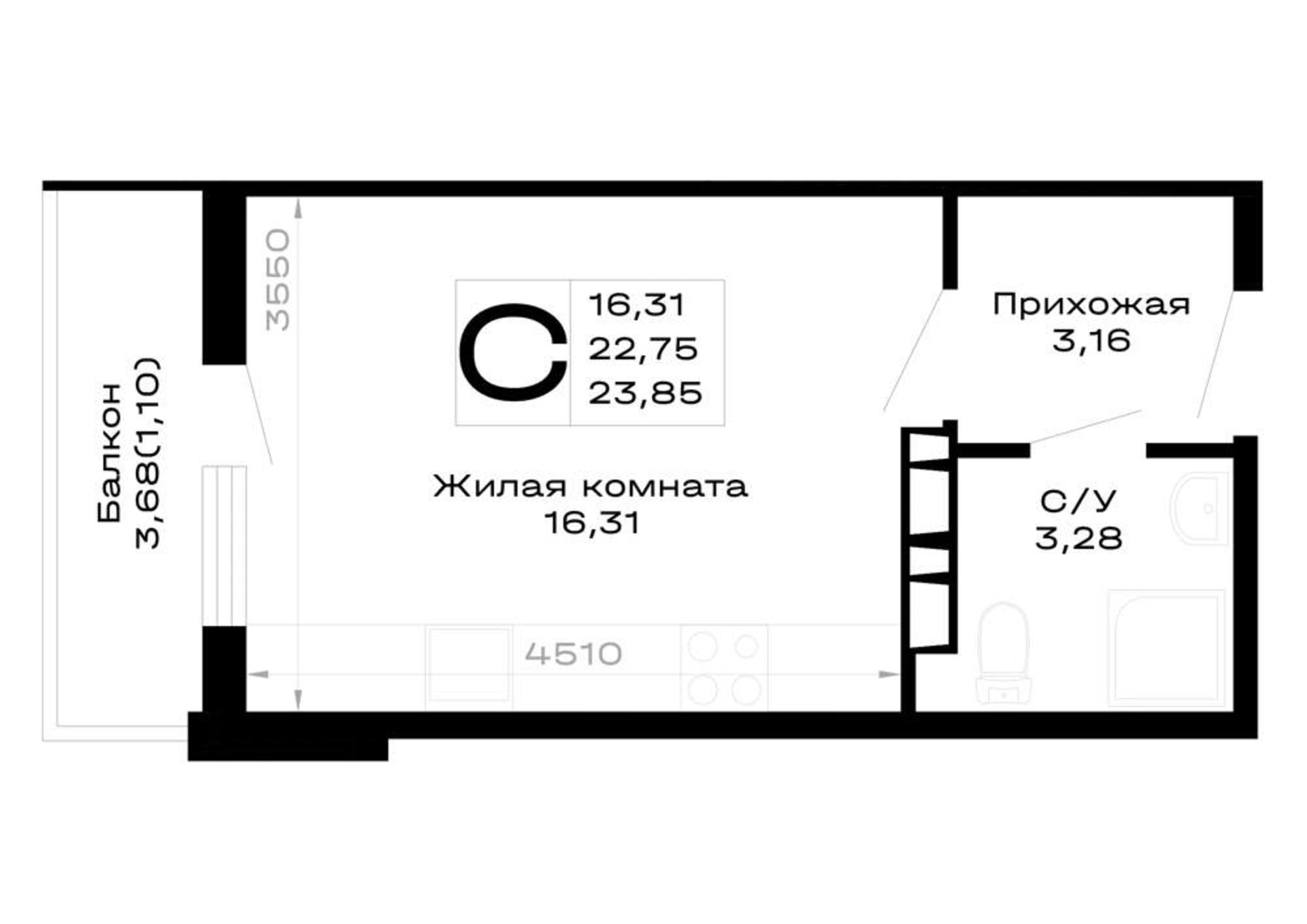 Купить студию за 3 458 250 рублей на обход Майкопа, д.к5.1