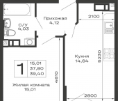 1-комн, 39.4 кв м, этаж 10/16 Авиационный переулок, д.1