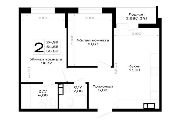 2-комн квартира в новом доме обход Майкопа, д.к5.1