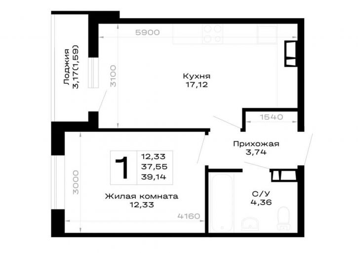 1-комн квартира в новом доме обход Майкопа, д.к5.1