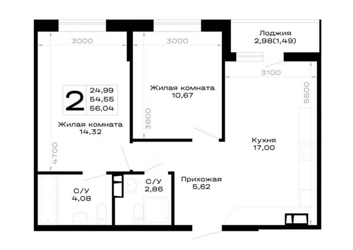 2-комн квартира в новом доме обход Майкопа, д.к5.1
