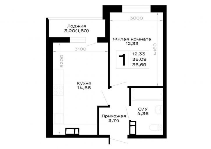 1-комн квартира в новом доме обход Майкопа, д.к5.1
