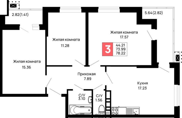 3-комн квартира в новом доме Авиационный переулок, д.1