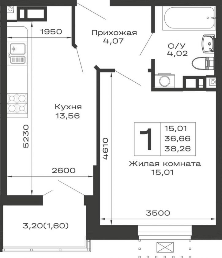 1-комн квартира в новом доме Авиационный переулок, д.1