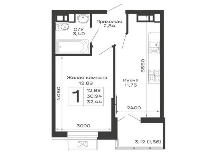 1-комн квартира в новом доме Авиационный переулок, д.1