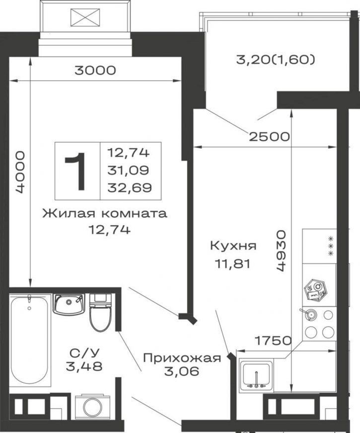 1-комн квартира в новом доме Авиационный переулок, д.1