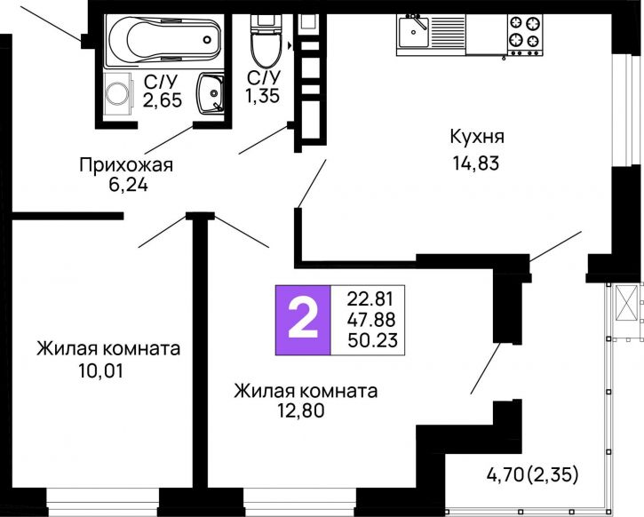2-комн квартира в новом доме Авиационный переулок, д.1
