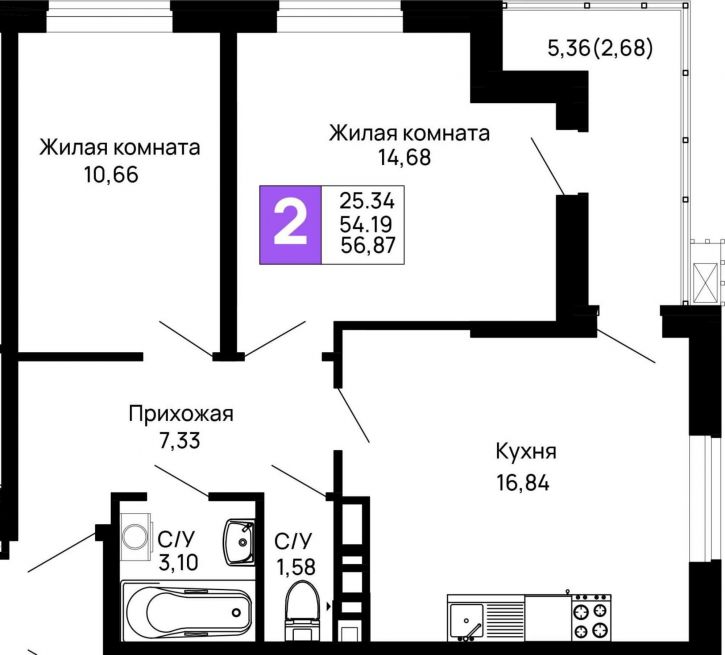 2-комн квартира в новом доме Авиационный переулок, д.1