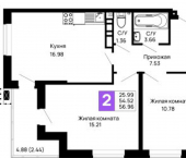 2-комн, 56.96 кв м, этаж 5/14 Авиационный переулок, д.1