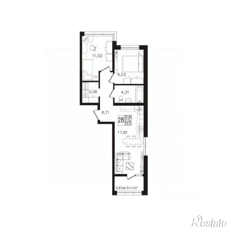 2-комн квартира в новом доме