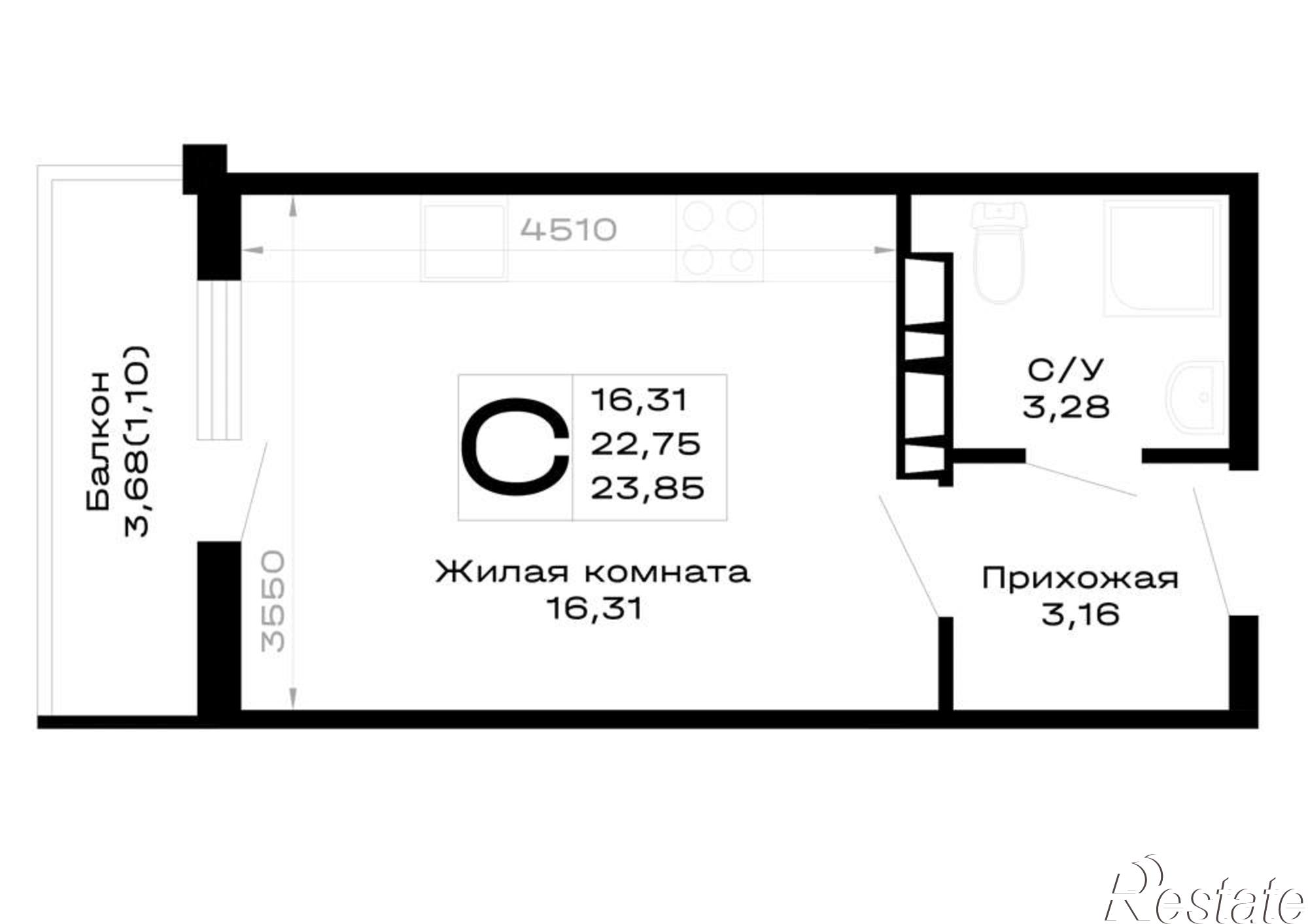 Купить студию за 3 577 500 рублей на обход Майкопа, д.к5.1