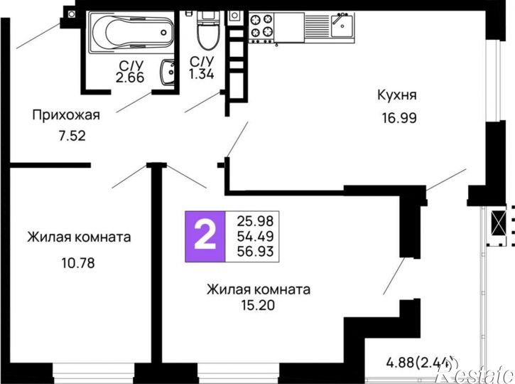 2-комн квартира в новом доме Авиационный переулок, д.1