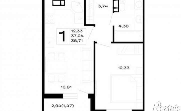 1-комн квартира в новом доме Республика Адыгея (Адыгея), ЖК Горные Высоты