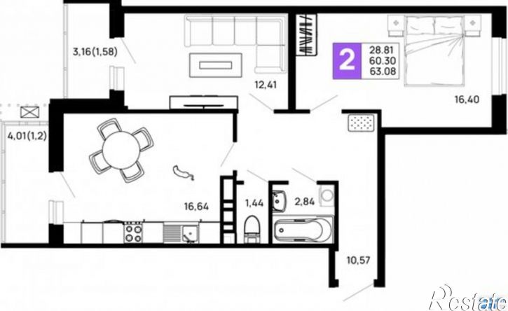 2-комн квартира Авиационный пер, 4Б,  д. 4Б