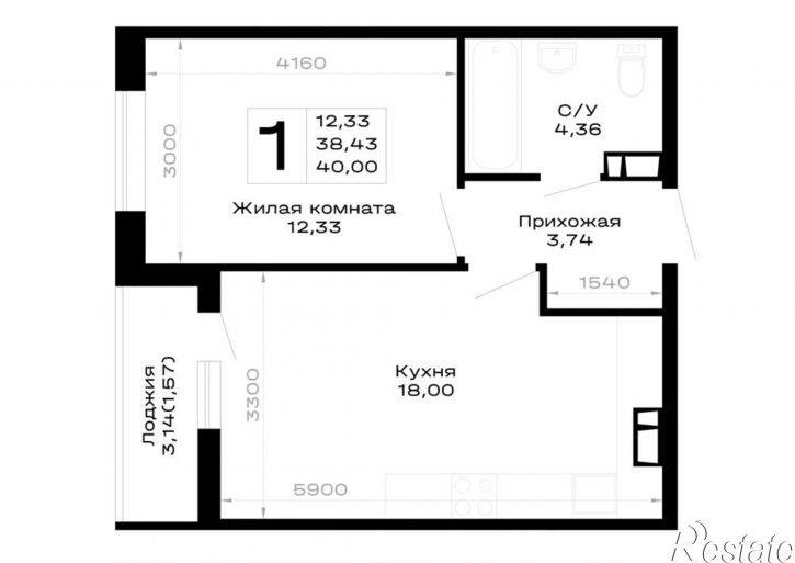 1-комн квартира в новом доме обход Майкопа, д.к5.1