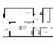 3-комн, 78 кв м, этаж 16/16 Республика Адыгея (Адыгея), ЖК Горные Высоты